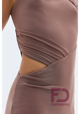 FD Dress PL-1459 KW – Kids’ Mocha Latin Dance Dress with One-Shoulder Long Sleeve & Draped Pleats ruviso-dancewear.com