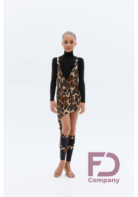 FD Set Leotard with Tunic KT-1464/1 – Girls’ Black Latin Dance Leotard with Leo Print Tunic & Fringe ruviso-dancewear.com
