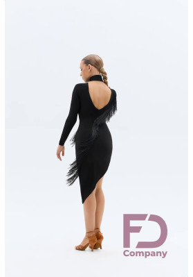 FD Dress PL-1469/1 – Women’s Black Latin Dance Dress with Double Fringe and Stand-Up Collar ruviso-dancewear.com