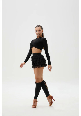 FD Shorts Sh-1404 – Black Dance Shorts with Mesh Frills ruviso-dancewear.com