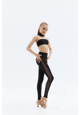 FD Leggings L-1435 KW – Children’s Black Latin Dance Leggings with Mesh Inserts ruviso-dancewear.com