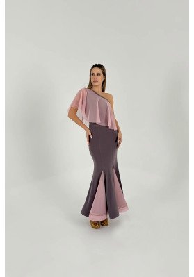 FD Skirt US-1439 – Women’s Ballroom Standard Skirt, Oil Knit with Mesh Inserts, Fig & Pink ruviso-dancewear.com