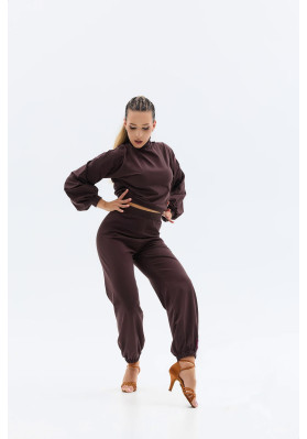 FD Pants BR-1454 – Women’s Brown Latin Dance Pants with Elastic Cuffs ruviso-dancewear.com
