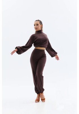 FD Top TP-1455 – Women’s Brown Latin Dance Top with Stand-Up Collar ruviso-dancewear.com