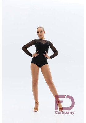 FD Leotard KU-1457 – Women’s Black Latin Dance Leotard with V-Back & Long Sleeves ruviso-dancewear.com