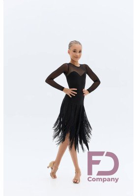FD Skirt YUL-1458 KW – Kids’ Black Latin Dance Skirt with Fringe & Built-In Briefs ruviso-dancewear.com