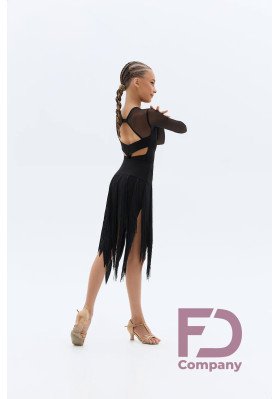 FD Skirt YUL-1458 KW – Kids’ Black Latin Dance Skirt with Fringe & Built-In Briefs ruviso-dancewear.com