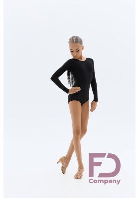 FD Leotard KU-1460 KW – Kids’ Black Latin Dance Leotard with Fringe Back & Long Sleeves ruviso-dancewear.com