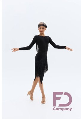 FD Skirt YUL-1461 KW – Kids’ Black Latin Dance Skirt with Double Fringe & Built-In Briefs ruviso-dancewear.com