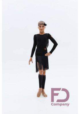 FD Skirt YUL-1462 KW – Girls’ Black Latin Dance Skirt with Double Fringe & Built-In Briefs ruviso-dancewear.com