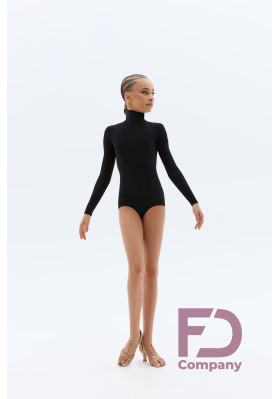 FD Leotard KU-1463 KW – Girl’s Black Latin Dance Leotard with Stand-Up Collar & Back Zipper ruviso-dancewear.com