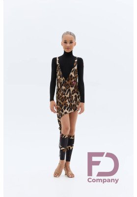 FD Set Leotard with Tunic KT-1464/1 – Girls’ Black Latin Dance Leotard with Leo Print Tunic & Fringe ruviso-dancewear.com
