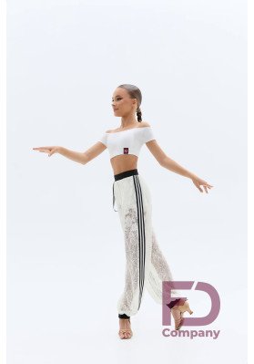 FD Pants BR-1466/1 KW – Girls’ Latin Dance Pants with Lace Overlay and Shorts, Milky ruviso-dancewear.com