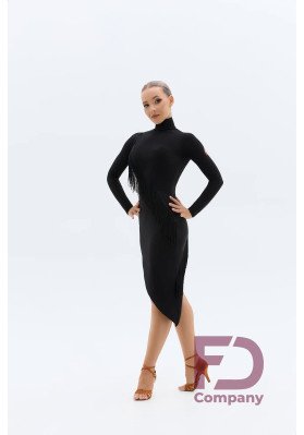 FD Dress PL-1469/1 – Women’s Black Latin Dance Dress with Double Fringe and Stand-Up Collar ruviso-dancewear.com