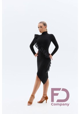 FD Dress PL-1469 – Women’s Latin Dance Dress with Ruffles and Stand-Up Collar, Black ruviso-dancewear.com