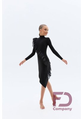 FD Dress PL-1469 KW – Girl’s Black Latin Dance Dress with Ruffles and Stand-Up Collar ruviso-dancewear.com