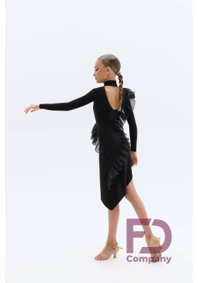 FD Dress PL-1469 KW – Girl’s Black Latin Dance Dress with Ruffles and Stand-Up Collar ruviso-dancewear.com