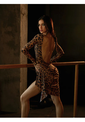 ZYM Edge Dress #25080 Leo – Sleek Latin Performance Dress with Open Back & Mesh Contouring ruviso-dancewear.com