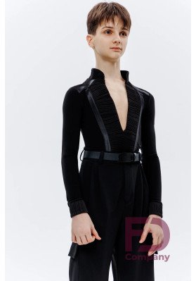 Shirt Leotard KSM-1501 KW – Black V-Neck Dance Bodysuit ruviso-dancewear.com