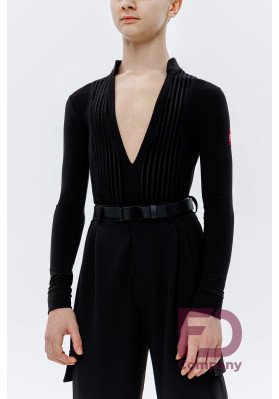 Shirt Leotard KSM-1502 – Black Velvet Mesh Dance Bodysuit ruviso-dancewear.com