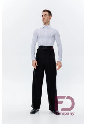 Pants BMSHAL-450/2 – Black Men’s Ballroom Dance Pants with Satin Waistband ruviso-dancewear.com