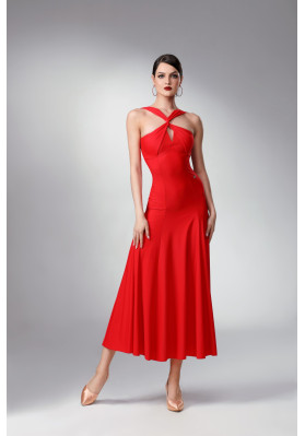 M361 Red Halter Neck Latin Practice Dress ruviso-dancewear.com