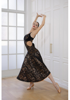 M381 Black Floral Lace Latin Practice Dress ruviso-dancewear.com