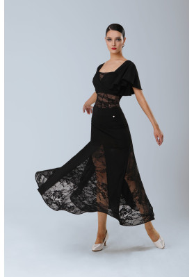 M384 Black Floral Lace Latin Practice Dress ruviso-dancewear.com