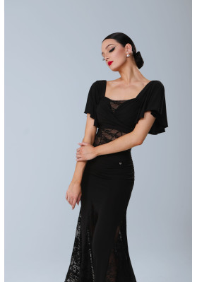 M384 Black Floral Lace Latin Practice Dress ruviso-dancewear.com
