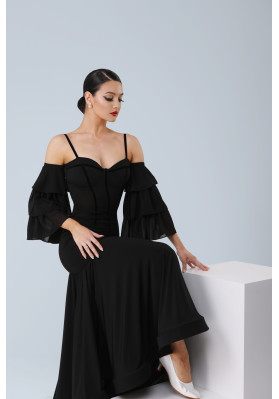 M387 Black Flamenco-Inspired Latin Practice Dress ruviso-dancewear.com