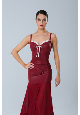 M388 Wine Red Faux Leather Latin Practice Dress ruviso-dancewear.com