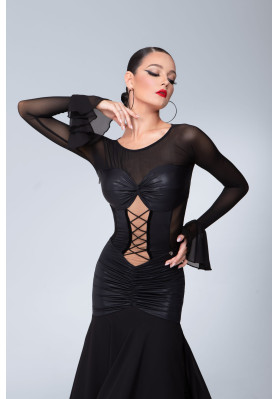 M389 Black Faux Leather Latin Practice Dress ruviso-dancewear.com