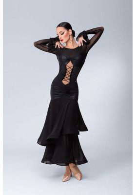 M389 Black Faux Leather Latin Practice Dress ruviso-dancewear.com