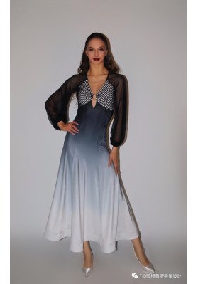 M108 Black to White Ombre Latin Practice Dress ruviso-dancewear.com
