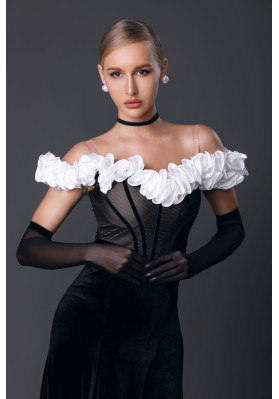 M353 Black & White Off-Shoulder Latin Practice Dress ruviso-dancewear.com