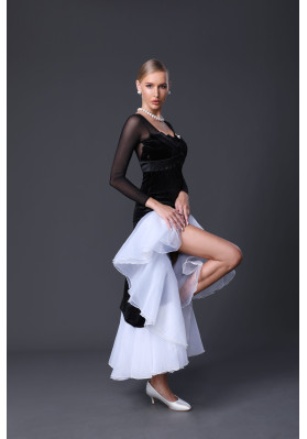 M355 Black & White Velvet Latin Practice Dress ruviso-dancewear.com