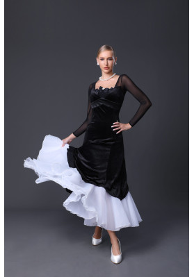 M355 Black & White Velvet Latin Practice Dress ruviso-dancewear.com