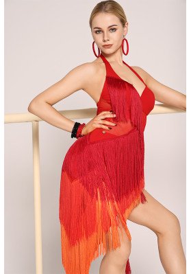 Latin Dance Dress A53 Halter Fringe Dress ruviso-dancewear.com