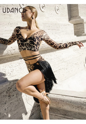 Latin Dance Long-Sleeve Crop Top A82 – Leopard ruviso-dancewear.com