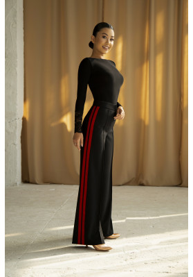 FD Pants BR-988 – Women’s Flared Ballroom Dance Trousers with Rep Ribbon Stripes ruviso-dancewear.com